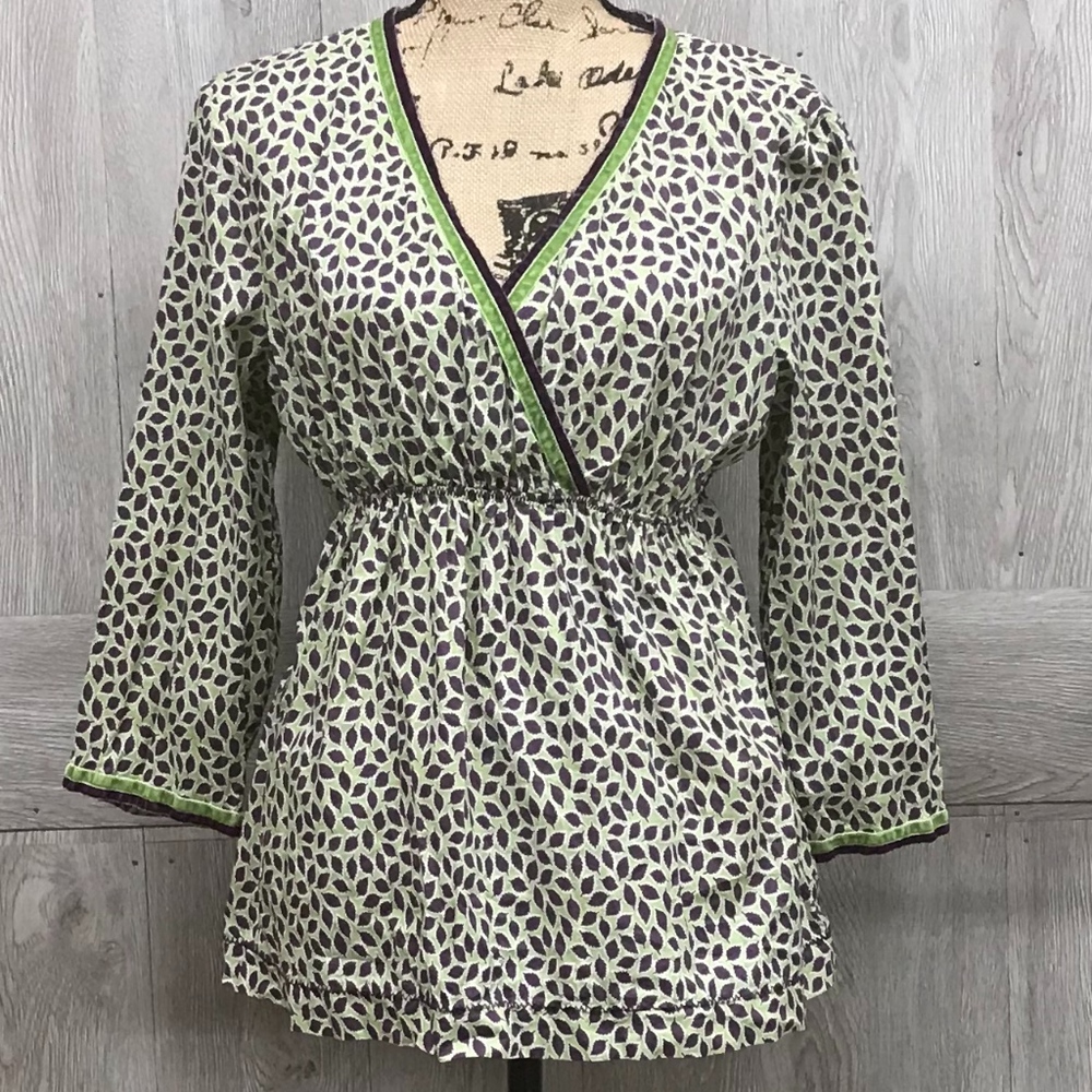 Boden Purple Green Leaf Pattern Empire Waist A4 - Picture 2 of 4